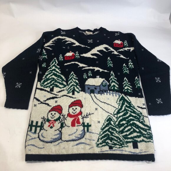 Vintage‎ Christmas Sweatshirt Nutcracker Blue Snowflake Snowman Size Medium - Picture 1 of 13